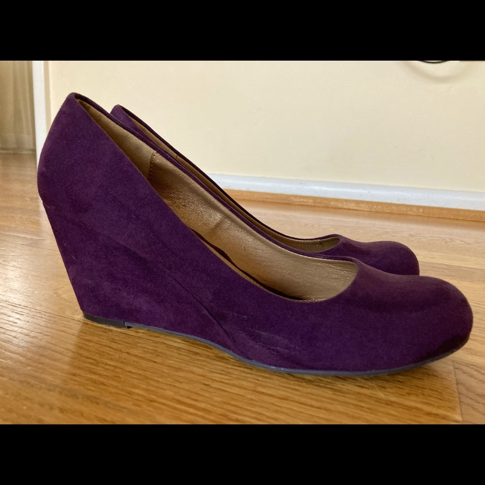 Purple wedge heels